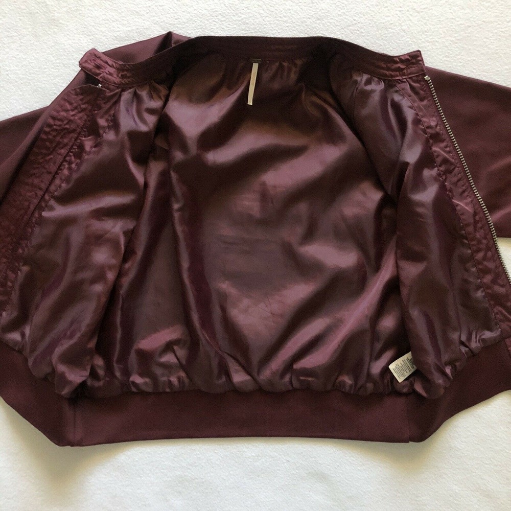 Free People Women Satin Midnight Bomber Full Zip Jacket Maroon Burgundy Red S - Picture 6 of 12
